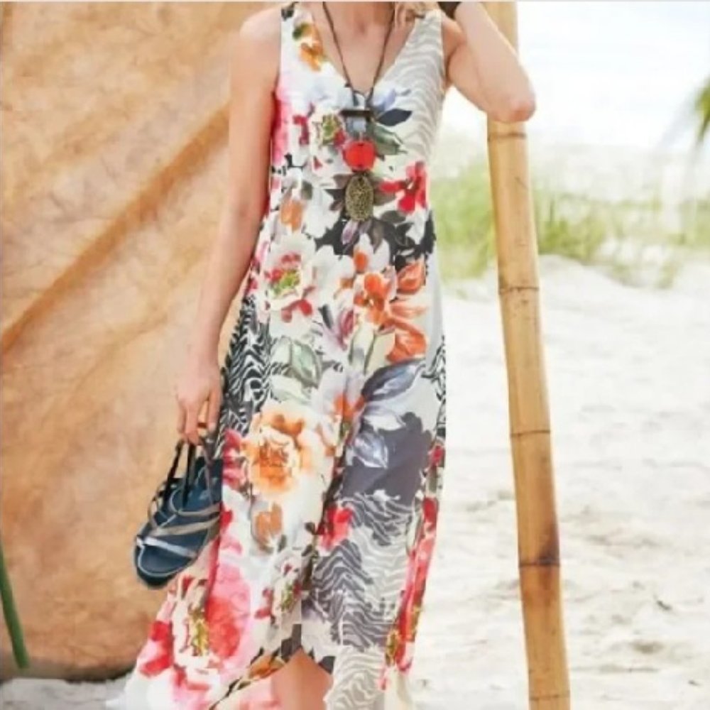 Soft Surroundings Seraphina Womens floral zebra print asymmetric hem dress Small